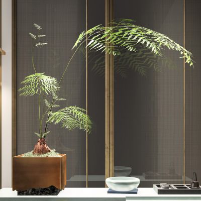 新中式玄关台条案绿植盆栽