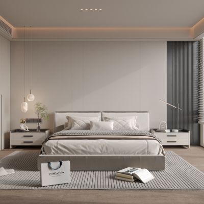 现代卧室 床 床头柜 吊灯