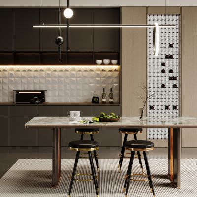 现代餐厅 餐桌椅组合 餐边柜 吊灯