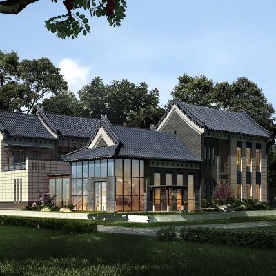 中式四合院建筑外观庭院景观