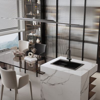 现代家居餐厅，餐边柜，酒柜，餐桌