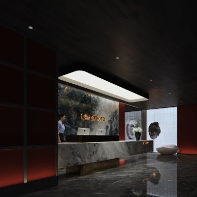 现代酒店大厅_装饰品摆件_植物_雕塑_玻璃砖_人物11