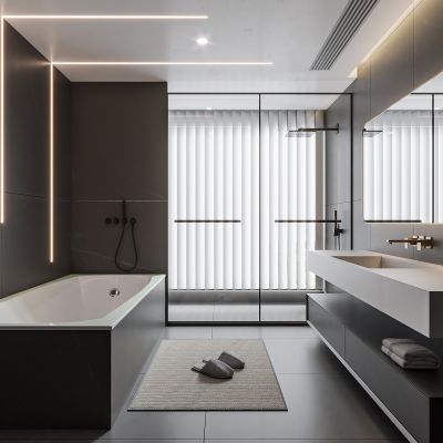 现代卫生间  浴室柜 洗脸盆 镜柜 玻璃隔断 浴缸