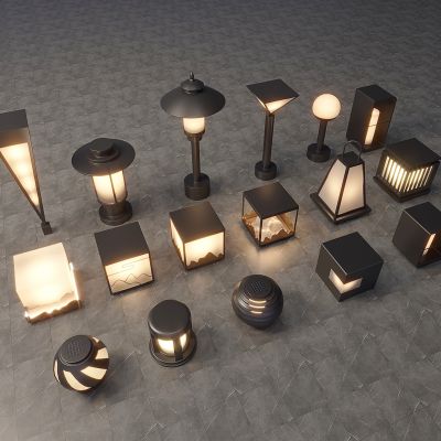 现代景观灯 现代户外灯 景观灯组合 草坪 草地路灯 花园室外 庭院灯