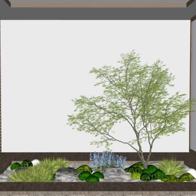 现代室内组团小景模型  现代植物堆 球形灌木 苔藓球  带花灌木植物组合