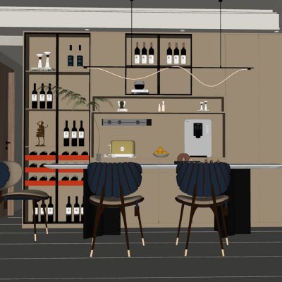 现代餐厅 餐桌椅组合 吊灯SU模型