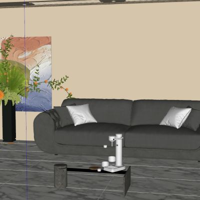 诧寂风客厅 沙发茶几摆件 绿植 挂画