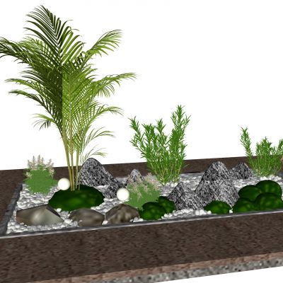 su现代室内组团小景模型  现代植物堆  苔藓球  植物组合