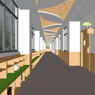 现代幼儿园过道 过道 走廊 活动区 活动柜 书柜 储藏柜 教室