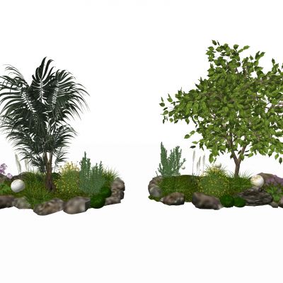 su现代室内组团小景模型  现代植物堆  苔藓球  植物组合