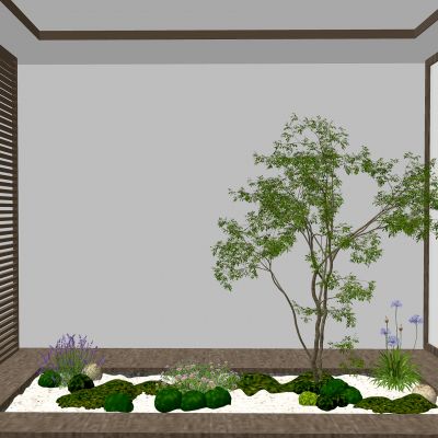 现代室内组团小景模型  现代植物堆 球形灌木 苔藓球  带花灌木植物组合