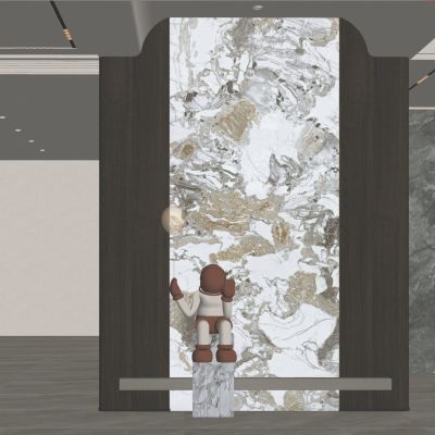 轻奢原木风圆弧吊顶隔断玄关