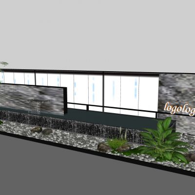 现代景观背景墙 植物小景 植物水景 鹅卵石模型组合