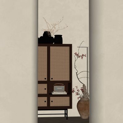 侘寂风格_装饰柜_摆件_装饰品_植物_书本