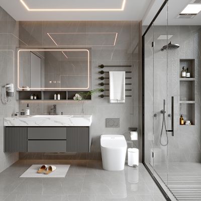 现代家居卫生间 浴室 厕所 洗手台 浴室柜 毛巾架 镜子 淋浴房 花洒