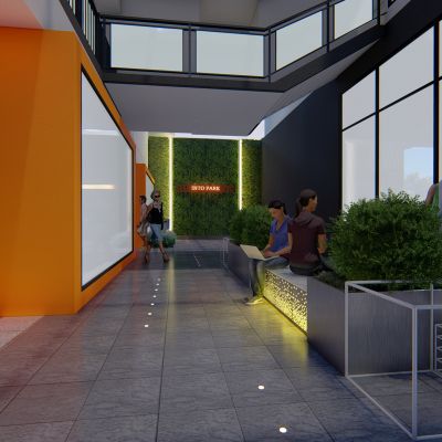 现代风格坐凳绿墙花池