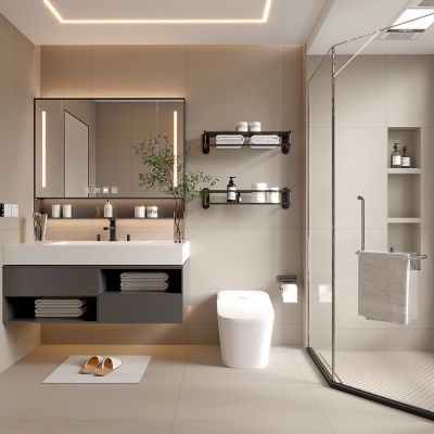 现代家居卫生间 浴室 厕所 洗手台 浴室柜 毛巾架 镜子 淋浴房 花洒