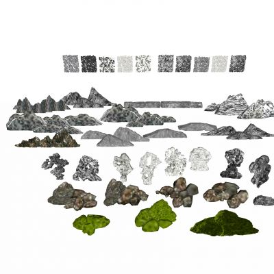su假山 太湖石 鹅卵石 青苔 条石模型组合