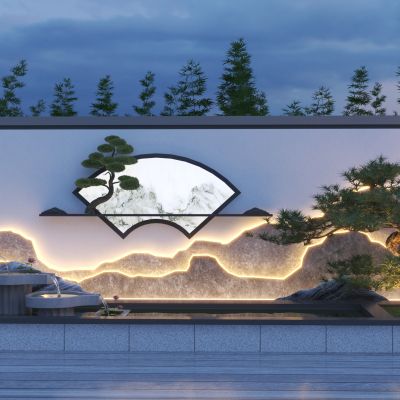 新中式庭院景观小品 流水景墙3D模型