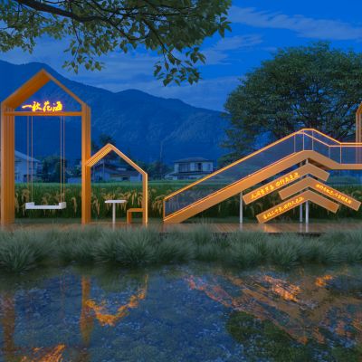 现代稻田观景台_网红打卡楼梯_网红秋千3D模型