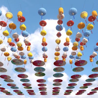 新中式灯笼 油纸伞3D模型