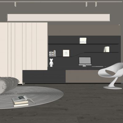 现代书房 书柜 书桌 椅子 装饰品