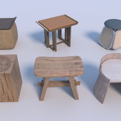 新中式矮凳组合3d模型
