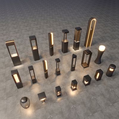 现代景观灯 现代户外灯 景观灯组合 草坪 草地路灯 花园室外 庭院灯