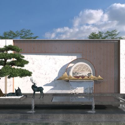 新中式流水景墙3D模型