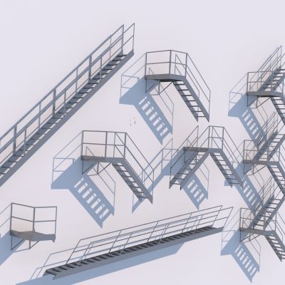 现代扶手楼梯_铁艺楼梯3D模型