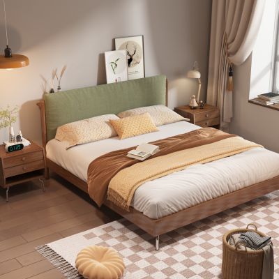 北欧布艺实木双人床