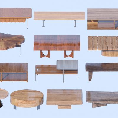 现代中古风茶几_原木风茶几组合3D模型