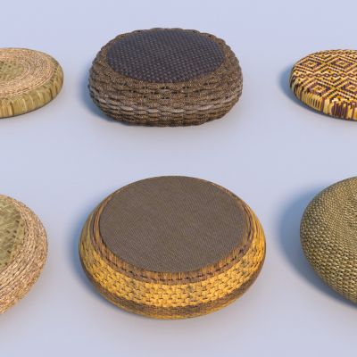 新中式蒲团_藤编球3D模型