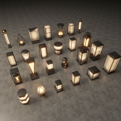 现代景观灯 现代户外灯 景观灯组合 草坪 草地路灯 花园室外 庭院灯