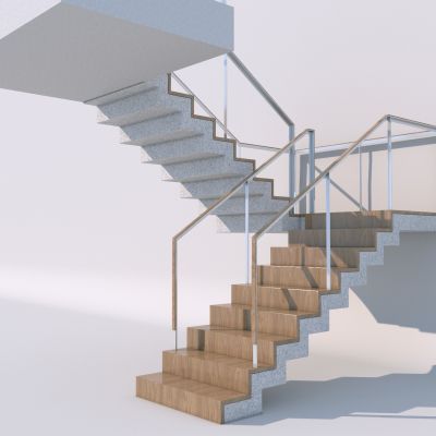 现代楼梯_拐角楼梯_木头楼梯3D模型