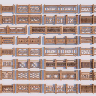 中式实木栏杆_围栏3D模型