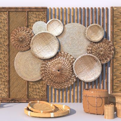 现代竹编背景墙3D模型