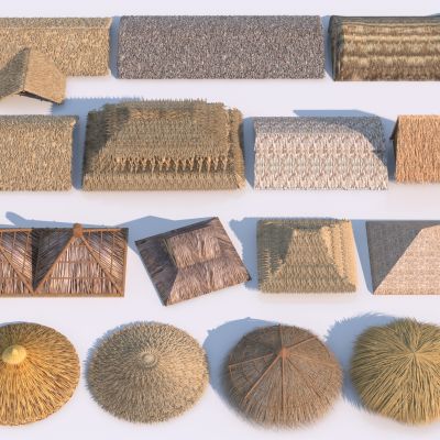 现代茅草屋顶组合3D模型