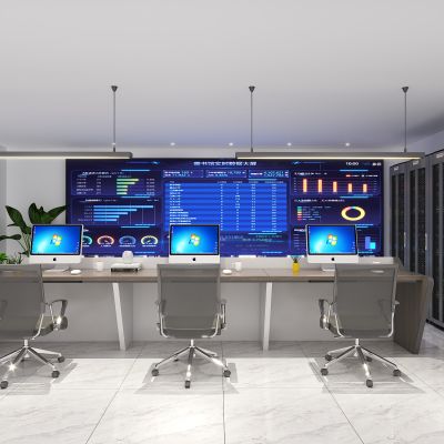 现代公共办公室_机房_电脑桌_电脑台_机柜_条形灯