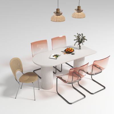 现代奶油风餐桌椅组合