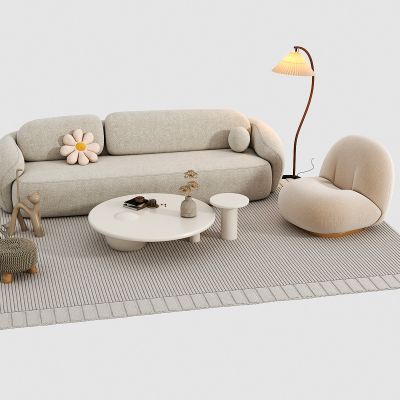 现代奶油风沙发茶几组合