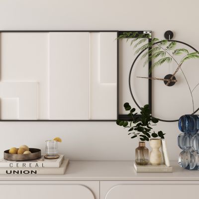 现代简约奶油风墙饰挂件装饰画钟表陈设品