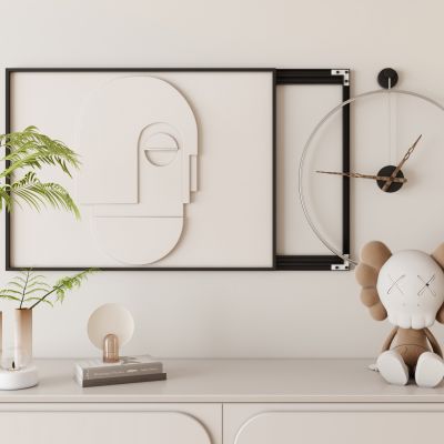 现代简约奶油风墙饰挂件装饰画钟表陈设品