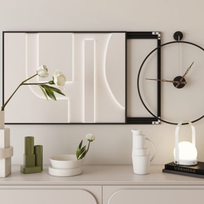 现代简约奶油风墙饰挂件装饰画钟表陈设品