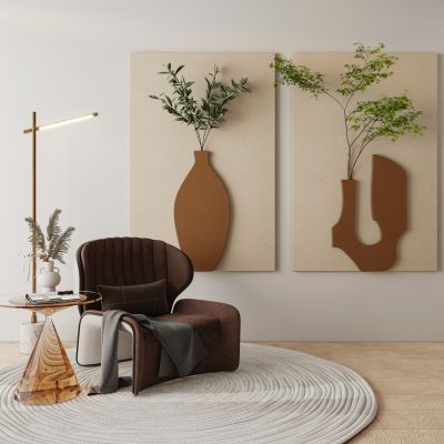 现代奶油风墙饰挂件装饰画挂画组合休闲椅落地灯