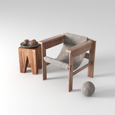 侘寂风实木休闲椅边几组合