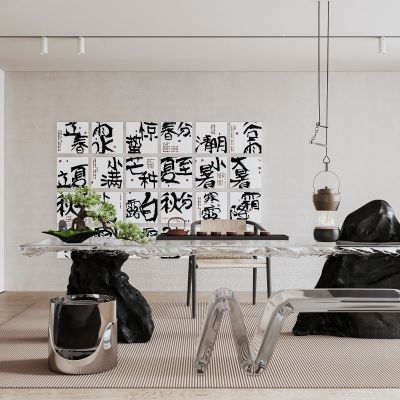 新中式茶室水晶冰川桌茶桌椅组合书房