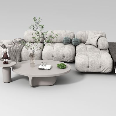 现代奶油风沙发茶几组合