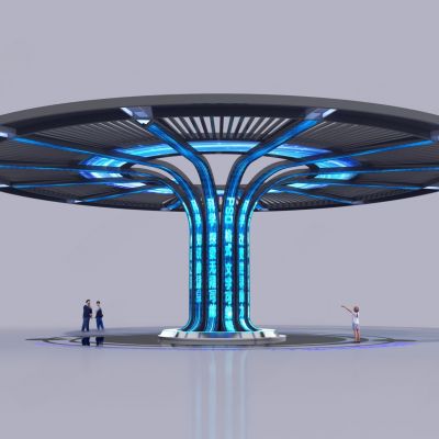 现代展厅柱子组合_科技展厅环境柱子展台组合