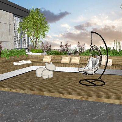 su现代屋顶花园 阳台景观 户外庭院 植物组合 黄昏阳台 露台景观